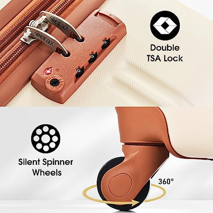 Merax Luggage Set 2 Piece 20 28 IN Hardside Suitcase with Bag,Brown+White - color: Brown+White(20+28+bag)