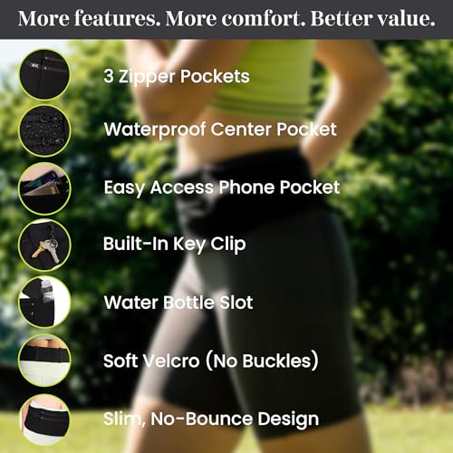 StashBandz Running Belt & Money Belt, 3 Zippered Pockets, Phone Holder - size: Large