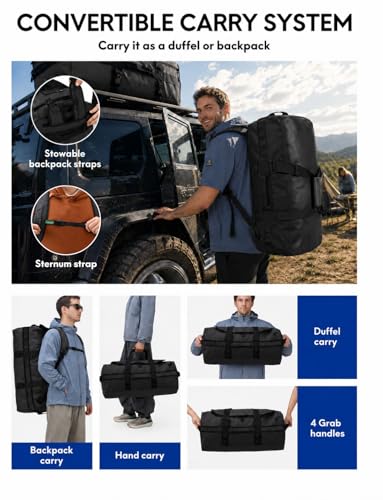 Haimont Heavy Duty Outdoor Gear Duffel Backpack, Black - color: Black, size: 90L