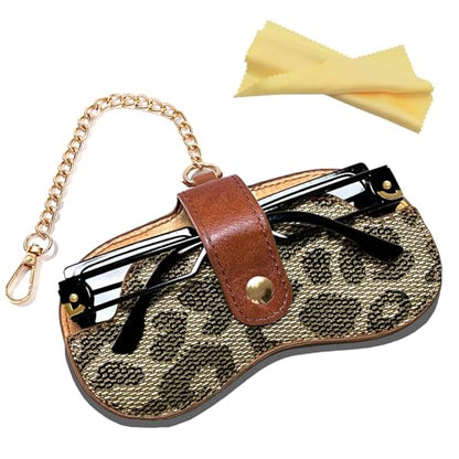Eyewear Clutch Glasses Case with Clip Soft Leather Sunglasses Bag - color: Blk Green, size: X-Large, style: Leopard