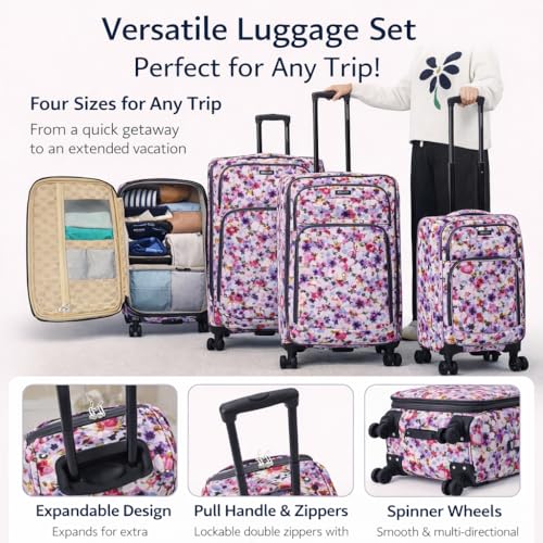 Karriage-Mate 4-Piece Expandable Softside Luggage Set with Spinner Wheels, Lightweight Travel Suitcases for Trips (WC) - color: WC