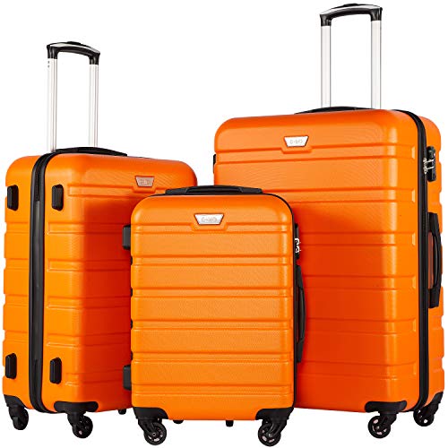 Coolife Luggage Set, 3 Piece Lightweight Durable Hardshell, Orange - color: Orange