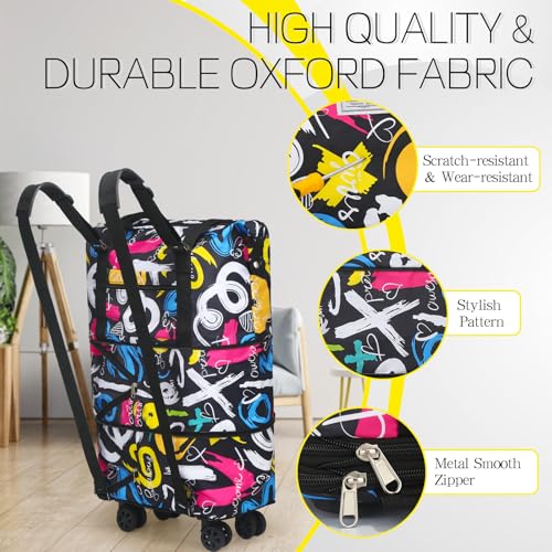 Duffel Bag with Wheels - Rolling Foldable Expandable Duffle Bag with Wheels for Travel, Rolling Luggage Carry On Bag with Wheels, Large Rolling Backpack Weekend Bags for Men Women (Black) - color: Graffiti