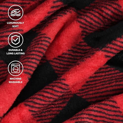 Tirrinia Travel Portable Blanket with Feet Pocket Airplane Office Poncho - color: Plaid Red, size: 50x70 inch (Button Back / Foot Pocket)