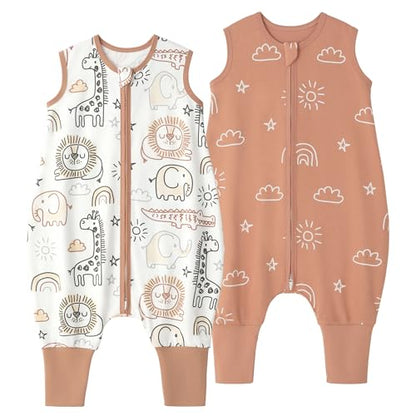 Yoofoss Toddler Sleep Sack with Feet 12-24 Months 100% Organic Cotton - color: Brown Animals, size: 12-24M