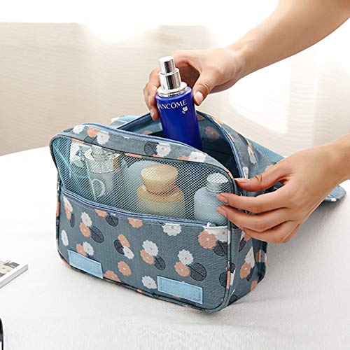 Sechunk Waterproof Travel Toiletry Bags Hanging Multi-function Cosmetic Bag Makeup Bag for Women - color: blueFlower