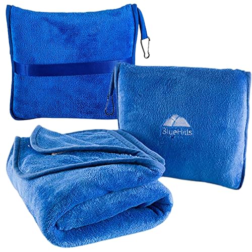 BlueHills Premium Soft Travel Blanket Pillow Plush Airplane, Car Royal Blue - color: Royal-1pk-t003