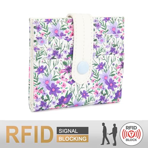 Montana West X Wrangler Wallet Small Womens Girls Flower Bifold Card Wallet With RFID Lining and Zipper Coin Pocket - color: Lavender Blossom Glow