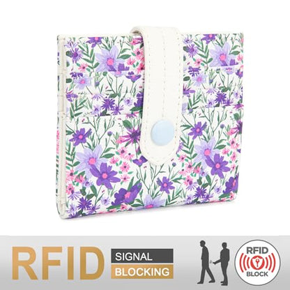 Montana West X Wrangler Wallet Small Womens Girls Flower Bifold Card Wallet With RFID Lining and Zipper Coin Pocket - color: Lavender Blossom Glow