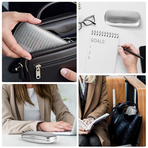 Hifot Metal Eyeglass Case Hard Shell, Aluminum Spectacles Box Sunglasses Case for Men Women, Reading Glasses Holder - color: Silver