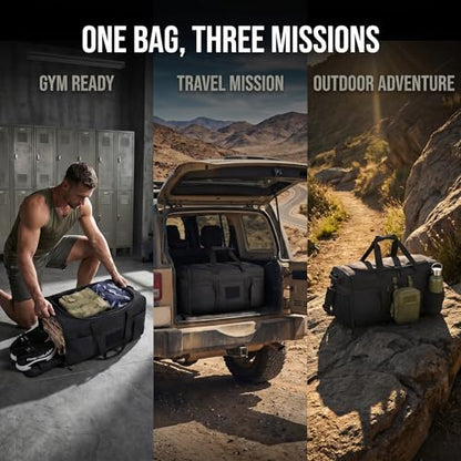 Sports Duffel Bag with Shoe Compartment, Tactical MOLLE Gym Bag for Men 45L - color: black