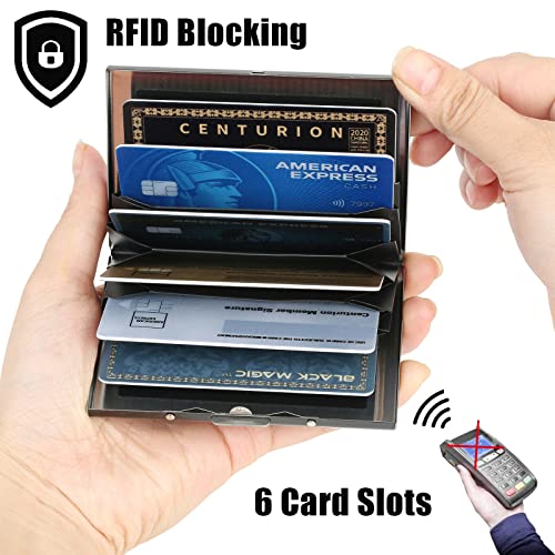 BONSYL® Metal Credit Card Holder Wallet, Ultra Thin RFID Blocking Credit Card Wallet with 6 Slots for Men and Women.(6 Card/Black/Flower) - color: 6 Card/Black/Flower