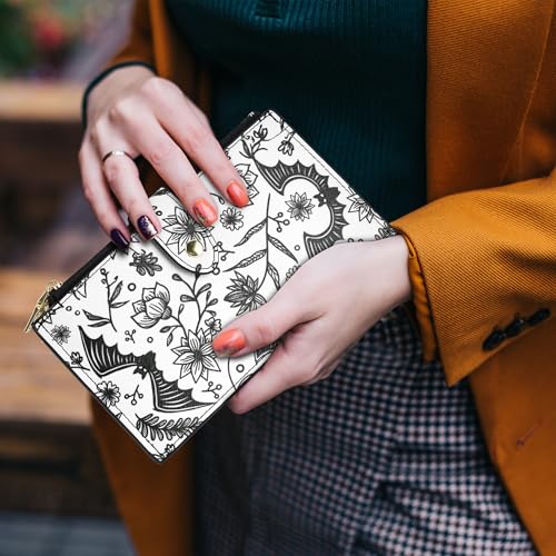 Travelambo RFID Wallet Women Large Size Bifold Multi Card Wallet Case with Zipper Pocke Credit Card Holder for Women - color: Black Bat