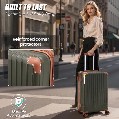 KUNEL Luggage Sets 5 Piece, Hardshell Expandable Suitcase, 20/24/28inch - color: Olive