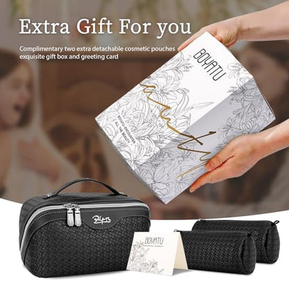 BOYATU Travel Makeup Bag Cosmetic Bags for Women: 3 Pcs Set Make up Bag - color: L15 Black