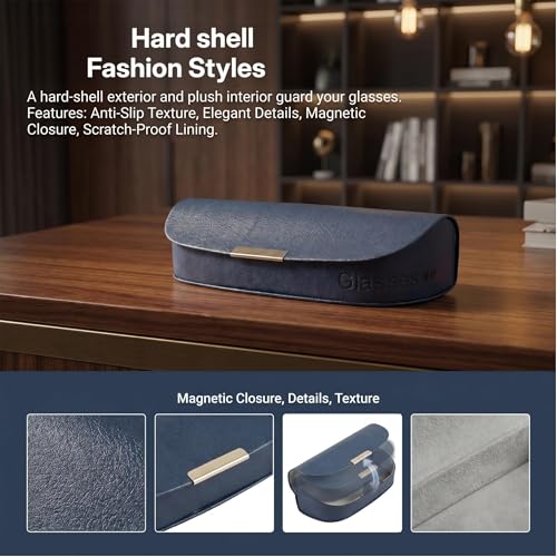 Glasses Case hard shell,3-in-1 Sunglasses Case & Eyeglass Case with Cleaning Cloth & Storage Pouch - color: Navy Blue, size: Medium
