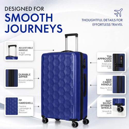 LLUXARIV 3-Piece PP Hardshell Luggage Set, 20"/24"/28", Dark Blue - color: Dark Blue