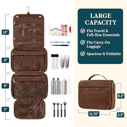 PAVILIA Hanging Toiletry Bag for Women Men, Travel Organizer, Dark Brown - color: Dark Brown