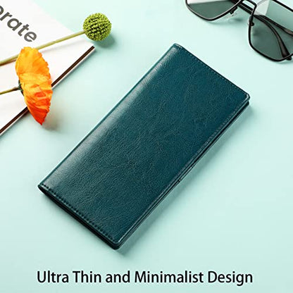 Lavemi Ultra Slim Thin Leather Women Wallet RFID Blocking Credit Card Holder Bifold Long Ladies Billfold - color: 1-waxed Peacock Blue