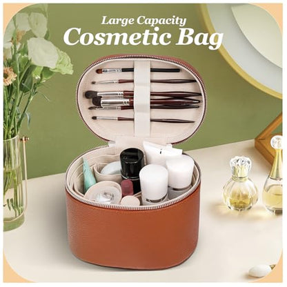 Cosmetic Case, Leather Makeup Bag, Portable Handheld Makeup Case, Detachable Compartments - color: red, size: M(8*5.5*6in)