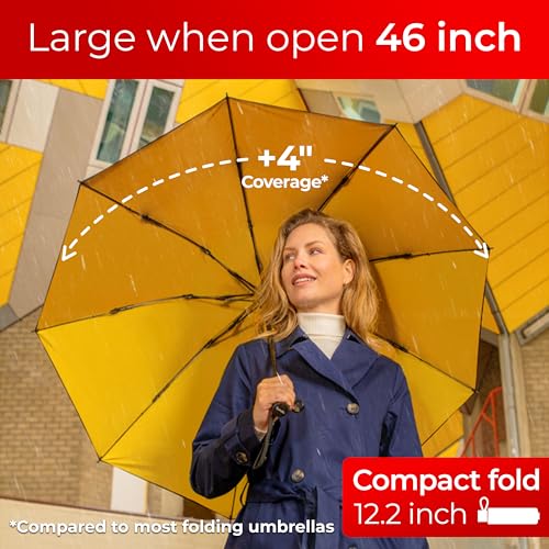 TUMELLA Reverse Folding Windproof Umbrella, Large 46", Strong & Light - color: O. Yellow Black