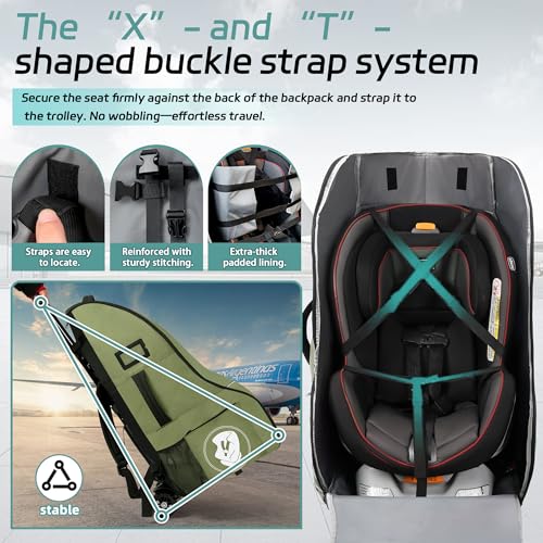 Rolling Car Seat Travel Bag with Wheels – Car Seat Backpack Transport Case for Airplane Travel, Fits Convertible & Booster Seats, Protective Storage Cover, (Green) - color: Green