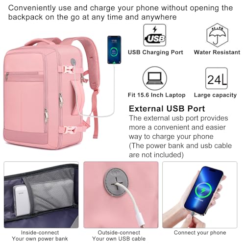 EZUOLA Carry on Travel Backpack for Women, Personal Item Travel Bag - color: Pink, size: Large-25L