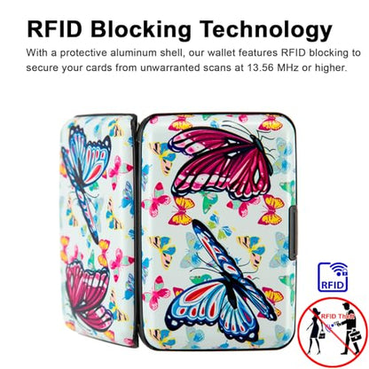 신용 카드 홀더 여성용 남성용 RFID 차단 지갑 소규모 비즈니스 메탈 슬림 미니 알루미늄 하드 케이스, 나비, 스몰, 미니멀리스트, 컴팩트, 미국식 - color: 나비