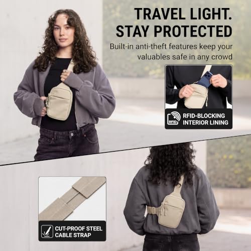 Travel Sling Bag for Men & Women, Anti-Theft RFID Blocking Crossbody Bags - color: Beige 2.0 Mini