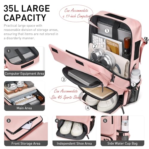 Backpack for Traveling On Airplane,Expandable Carry On Laptop Backpack for Men and Women,Outdoor Travel Bag,Pink - color: Pink