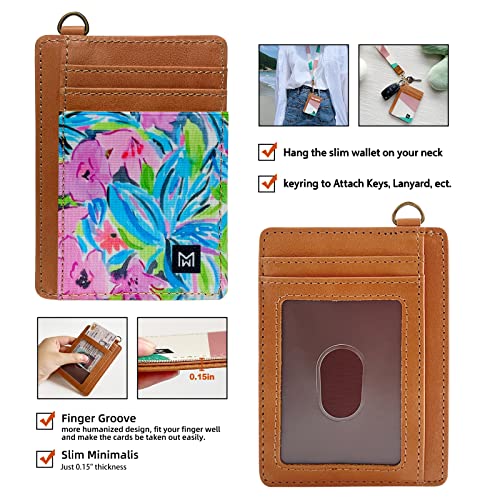Credit Card Holder Wallet Women RFID Blocking Slim Wallet Front Pocket - color: Flower-E
