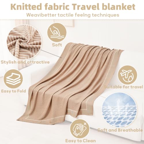 Travel Blanket Airplane - Ultra Soft & Lightweight Knit Design - color: Khaki, size: 51.2"x70.8"