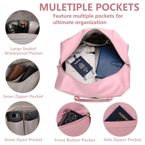 4‑PCS Leather Duffle Bag for Travel, Weekender Overnight Gym Bag Men Women - color: 4PCS Pink