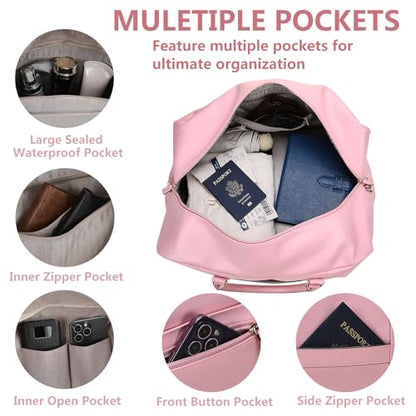 4‑PCS Leather Duffle Bag for Travel, Weekender Overnight Gym Bag Men Women - color: 4PCS Pink