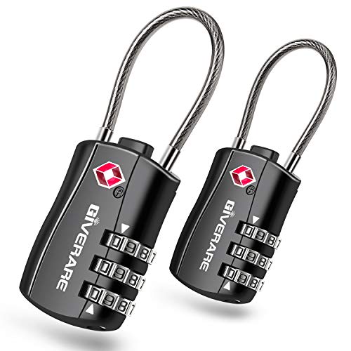 GIVERARE 2 PCS TSA Approved Luggage Locks, Combination Travel Cable Lock, Re-settable 3-Digit Padlocks with Alloy Body, Keyless Travel Sentry Accepted Padlock for Gym Locker, Golf Bag Case-Black - color: 2 pack Black