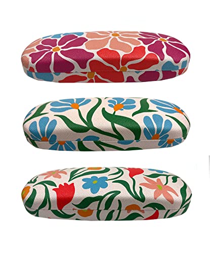 JAVOedge [4 PACK / 3 PACK], Printed Pattern Durable Hard Clamshell Eyeglass Case with Bonus Microfiber Cloth - color: Florals - Style G, size: 3 PACK