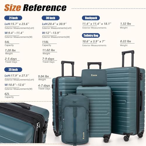 Eeeza Luggage Sets 5 Piece,Hardside Expandable Durable Luggage,21"/25"/30" - color: DarkGreen