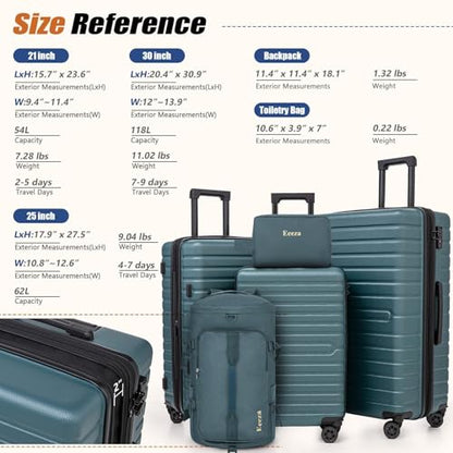 Eeeza Luggage Sets 5 Piece,Hardside Expandable Durable Luggage,21"/25"/30" - color: DarkGreen