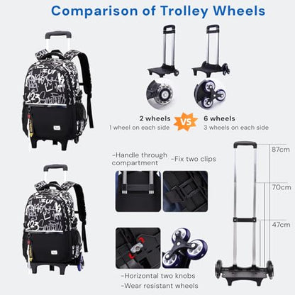 MITOWERMI Kids Boys Rolling Backpack, School Backpack with Wheels for Boys Teen, Rolling School Bag Roller Bookbag Carry-on - color: 6-wheel Letters, size: 6-Wheel