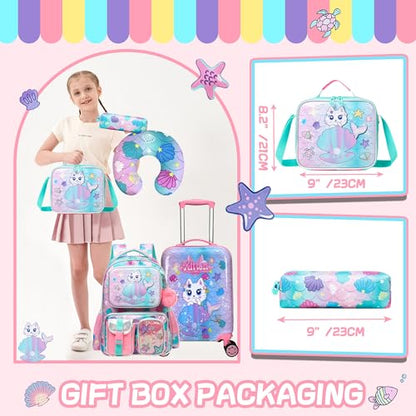 Cute Cat Kid's Luggage Set - 5 Piece Hardside Suitcase Set with Spinner Wheels - Airline Approved - color: Cat Pink