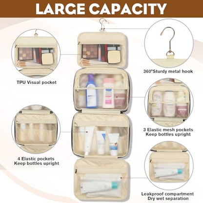 Yeiotsy Hanging Toiletry Bag - Waterproof Vegan Leather Organizer with Wet-Dry Compartments, Foldable Design for Camping, Gym & Business Travel (Brown, Large) - color: Brown