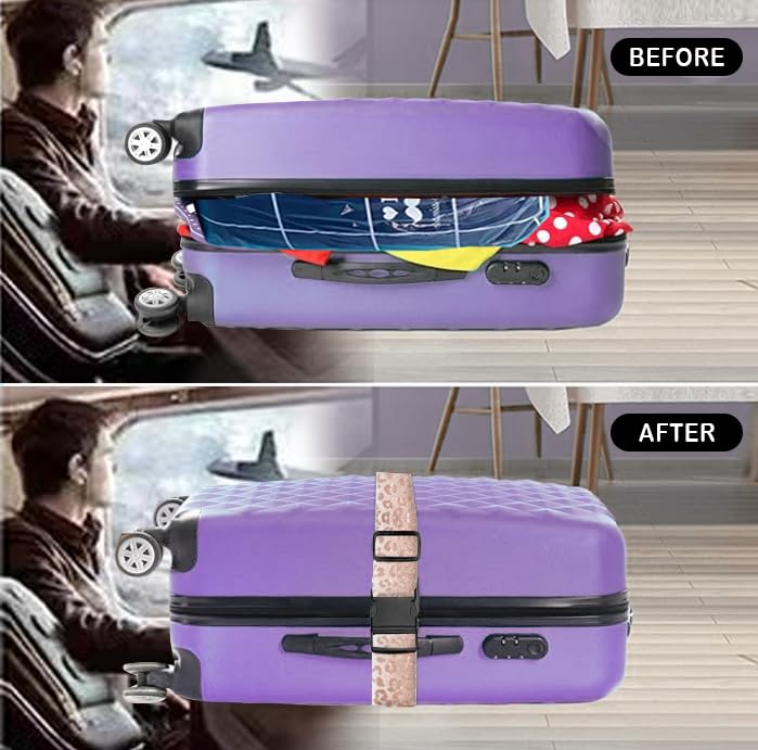 Luggage Straps for Suitcases Travel Belt Accessories, Cute Suitcase Strap, Adjustable Luggage Belt Strap, Heavy Duty with Quick-Release Buckle Luggage Strap Glitter Leopard - color: Glitter Leopard