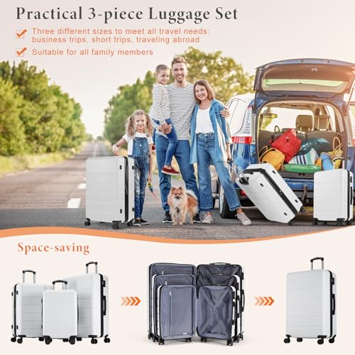 Sweetcrispy 3 Piece Luggage Set, Expandable Suitcase with Spinner Wheels - color: Cream White, size: 3 Pieces Set