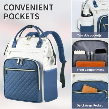 EMPSIGN 17 Inch Laptop Backpack for Women, Beige-Haze Blue - color: Beige/Haze Blue