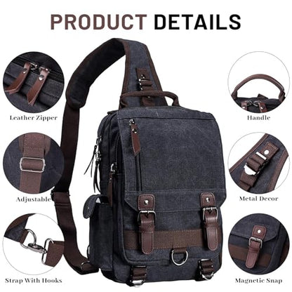 mygreen Canvas Cross Body Messenger Bag Shoulder Sling Backpack Travel Rucksack - color: Khaki Green