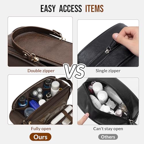 PU Leather Toiletry Bag for Men, Dark Brown - color: Dark Brown