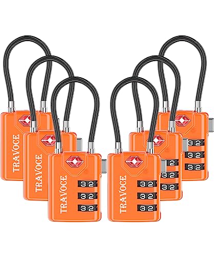 TRAVOCE TSA Approved Luggage Locks, Combination Cable Locks, Orange 6 Pack - color: Orange 6 Pack