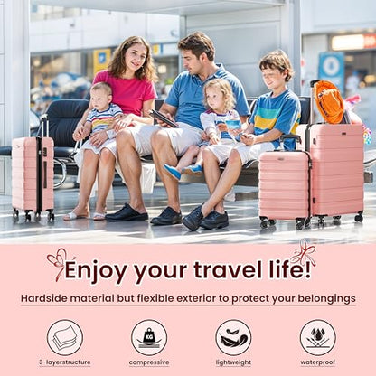 AnyZip Luggage Sets 3 Piece Hardshell Suitcase Set PC ABS Lightweight Travel Suitcases with 4 Double Spinner Wheels TSA Lock 20 24 28 Inch Pink - color: Pink, size: 3 piece set (20/24/28)