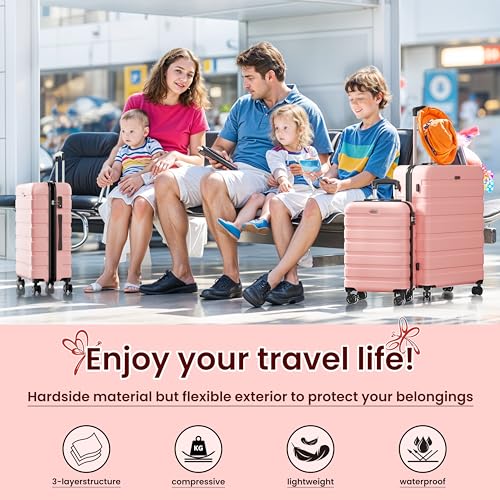 AnyZip Luggage Sets 3 Piece Hardshell Suitcase Set PC ABS Lightweight Travel Suitcases with 4 Double Spinner Wheels TSA Lock 20 24 28 Inch Pink - color: Pink, size: 3 piece set (20/24/28)