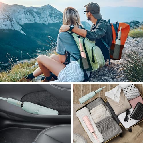 Fogkey 2-Pack Windproof, Waterproof, UV-Blocking Portable Travel Umbrella, Compact Sun & Rain Folding Umbrella, Double Rib Structure, Large Auto Open and Close Car Umbrella - color: PINK+CYAN